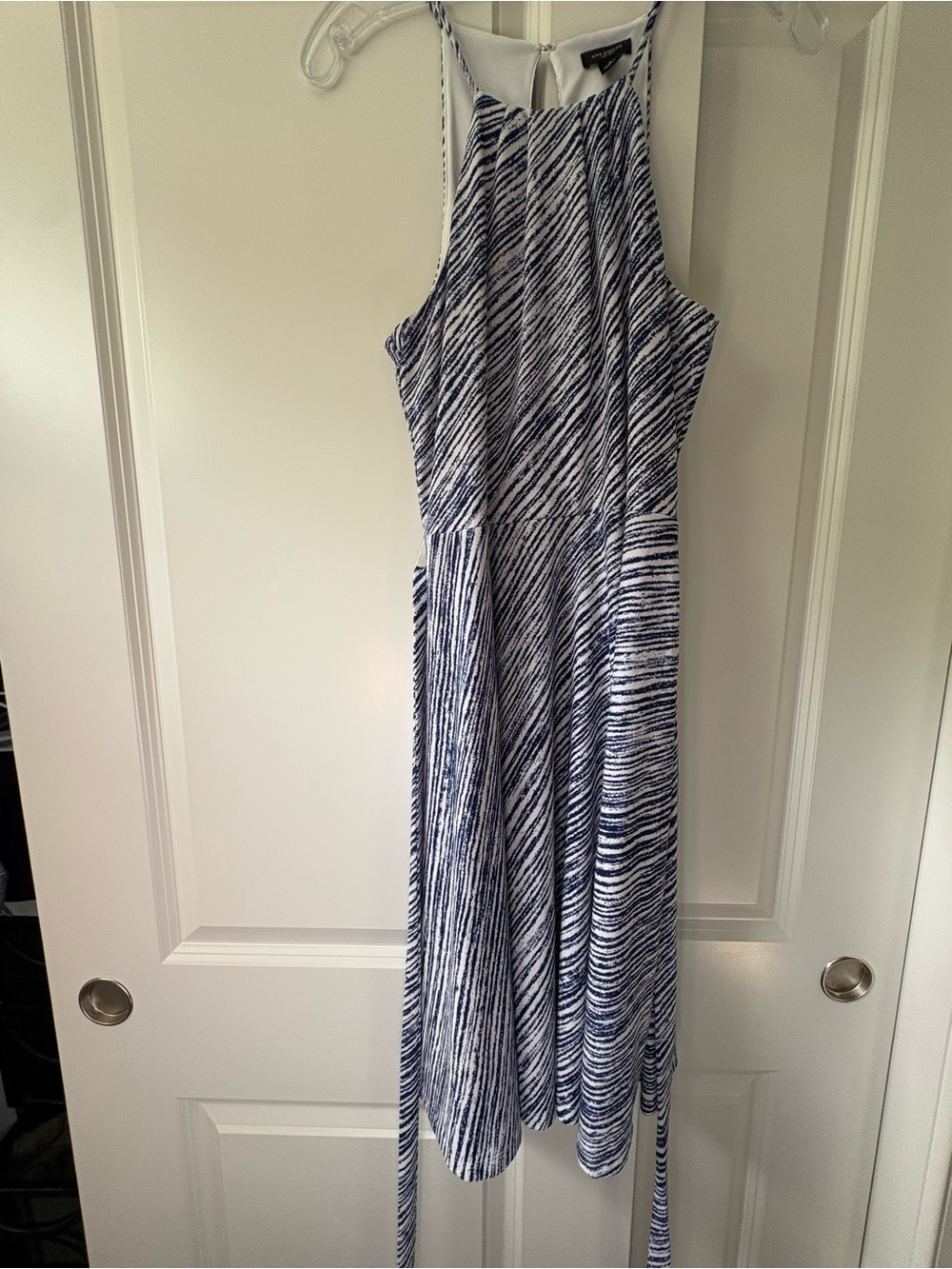 Ann Taylor Navy and White High-Low Halter Dress